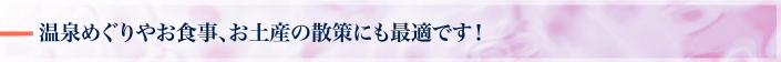 温泉めぐりやお食事、お土産の散策にも最適です！